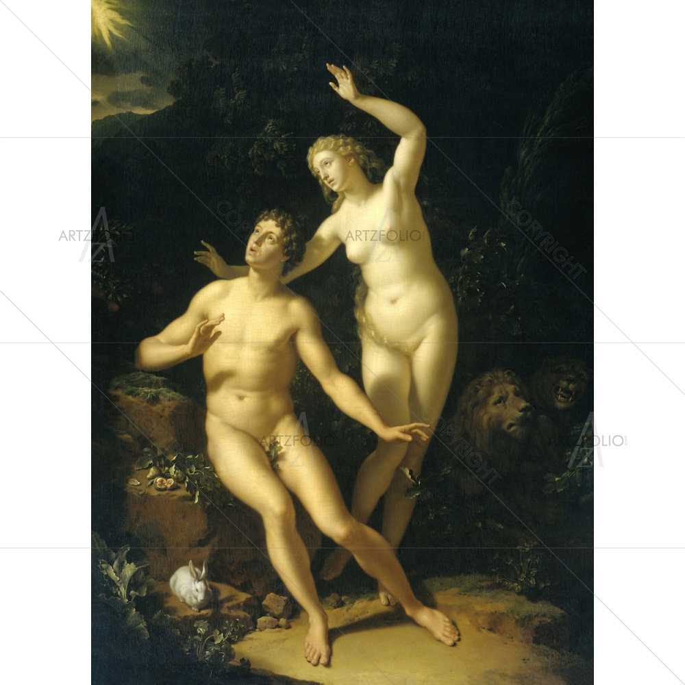 God Holds Adam and Eve Responsible, Adriaen Werff. 1717 — Devotional custom art by ArtzFolio