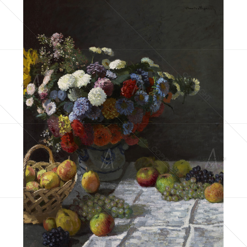 Still Life with Flowers and Fruit, Claude Monet, 1869 — custom-size art design 5011238