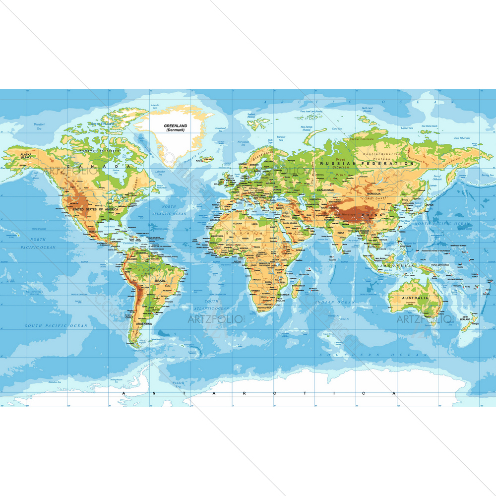 Physical World Map — custom-size art design 5011265