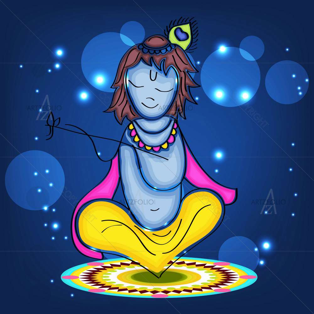 Hindu God Krishna Playing Flute — Devotional custom art by ArtzFolio