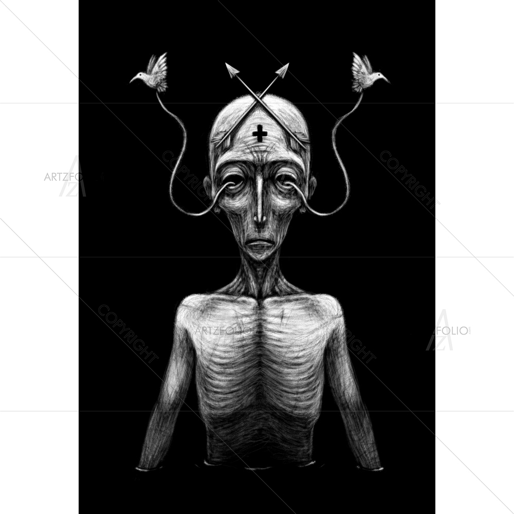 Surreal Character Whose Birds Fly out of Their Eyes — custom-size art design 5011301