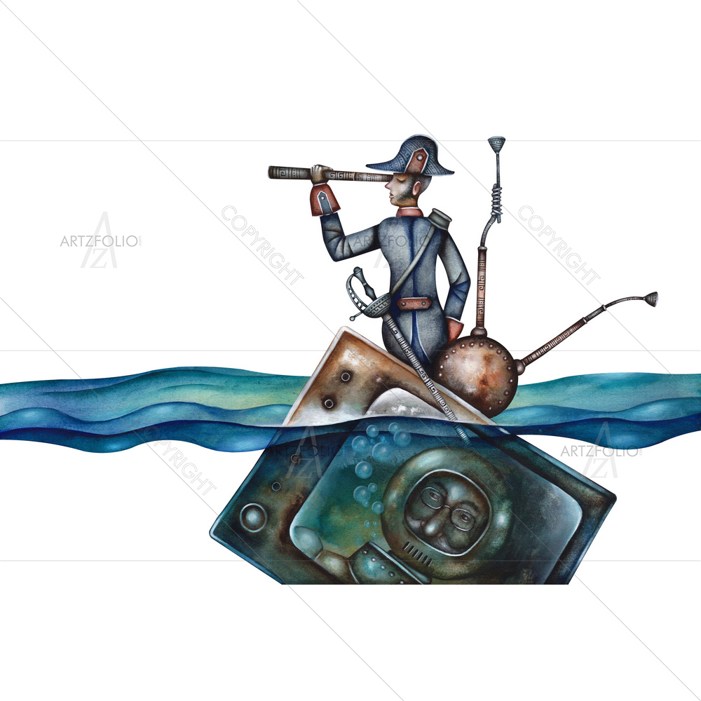 Man Floating on a Television D1 — custom-size art design 5011303