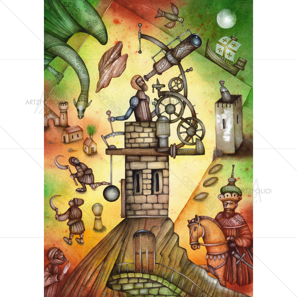 Medieval Landscape with Astronomer — Ancient custom art by ArtzFolio