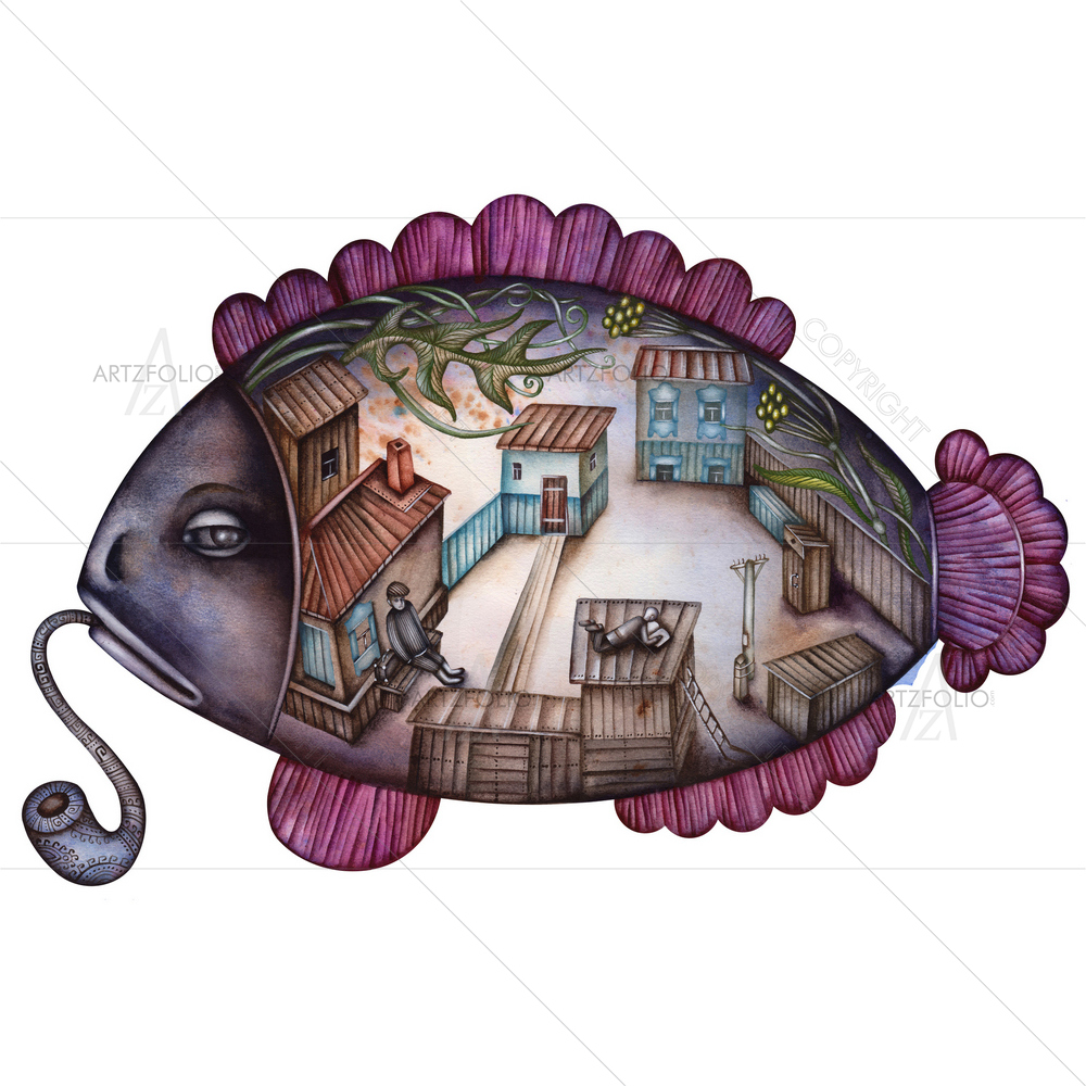 Courtyard Inside the Fish — Memories Allegory custom art by ArtzFolio