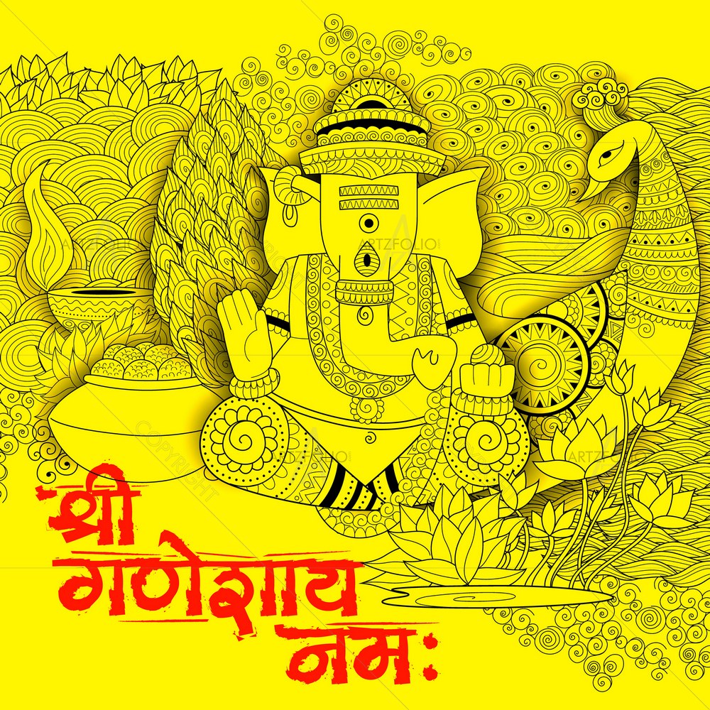 Hindu God Ganesha D15 — Devotional custom art by ArtzFolio