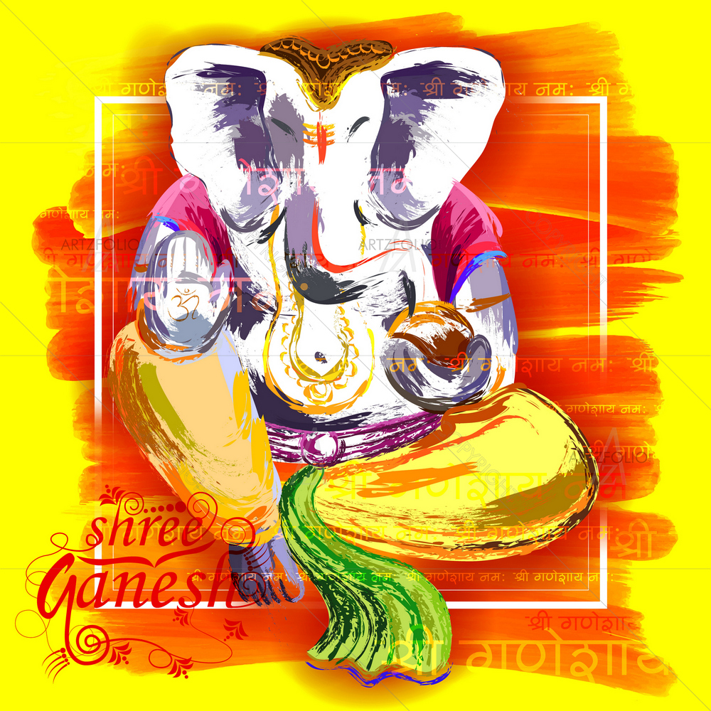 God Ganesha with Message — Devotional custom art by ArtzFolio