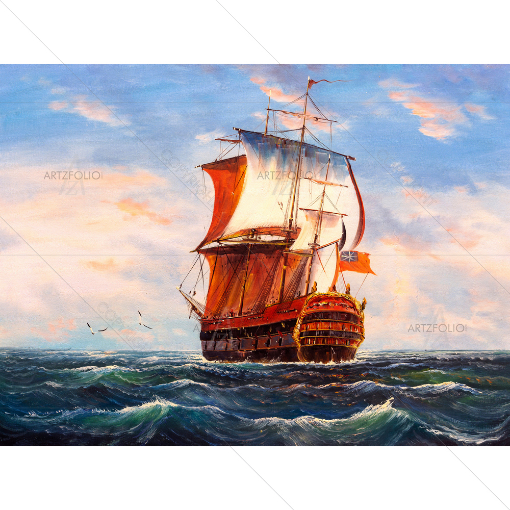 Ship Sailing in Sea — custom-size art design 5011337