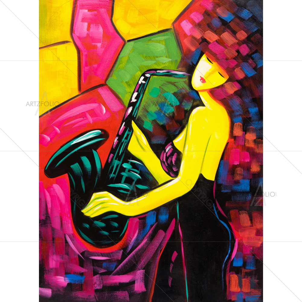 Girl Playing Saxophone — custom-size art design 5011338