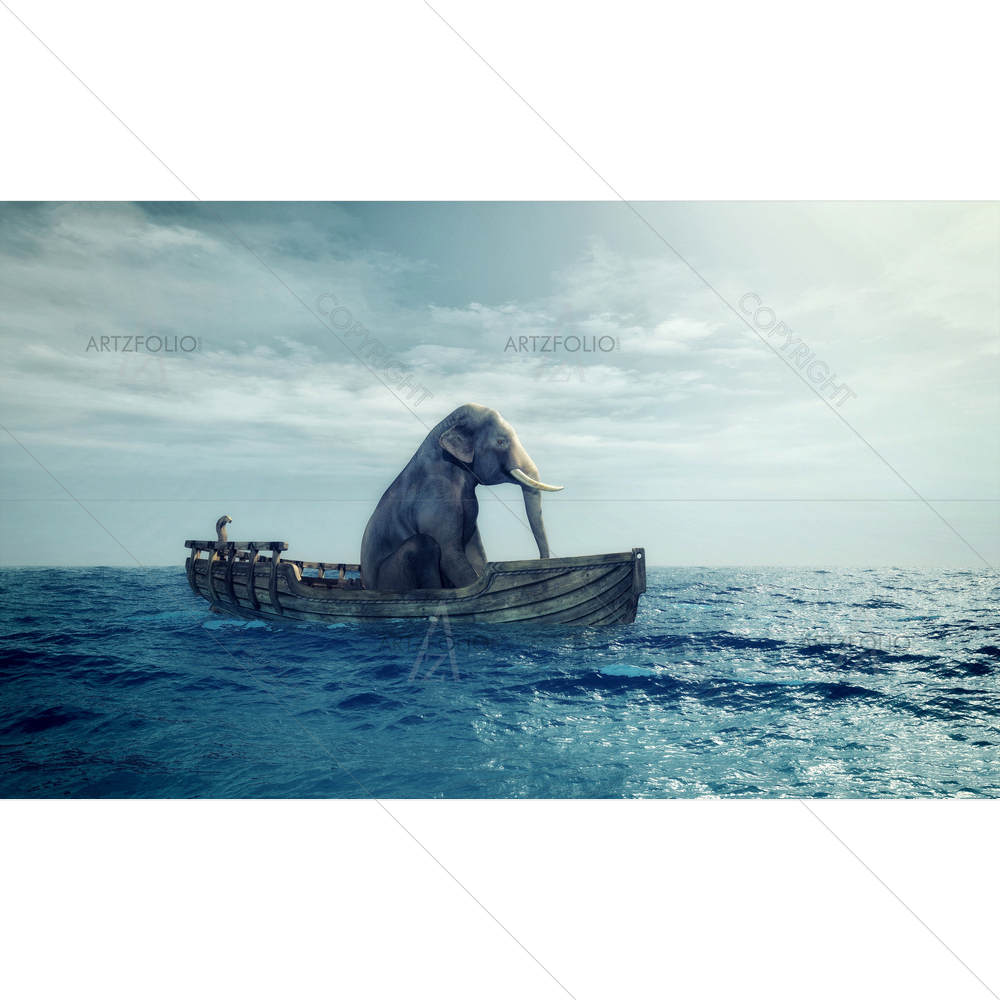 Elephant Sitting in Boat — Abstract custom art by ArtzFolio