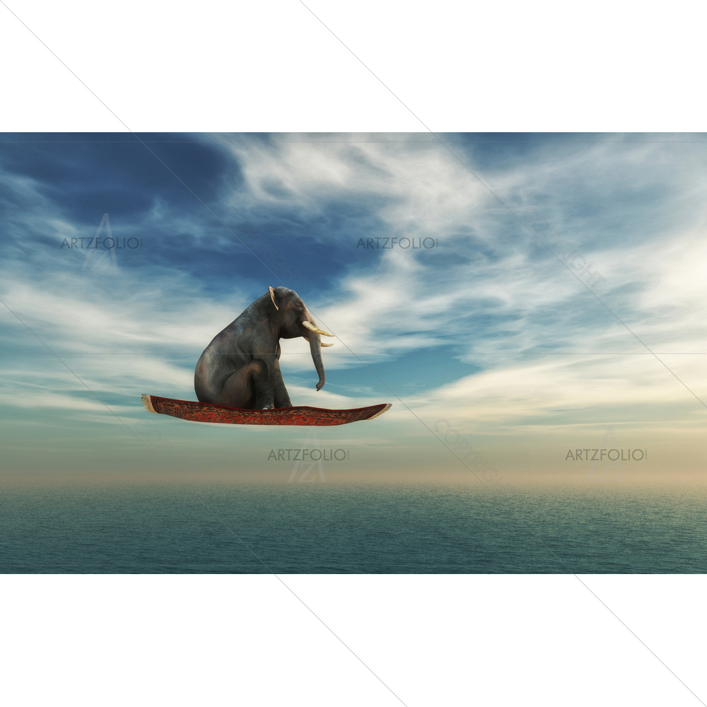 Elephant Flying on Carpet — African custom art by ArtzFolio