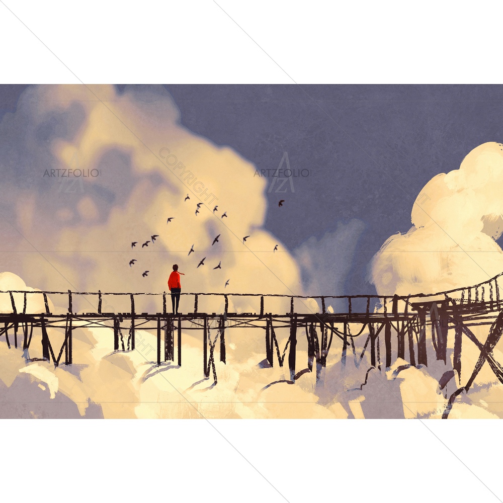 Man Standing on Old Bridge — custom-size art design 5011385