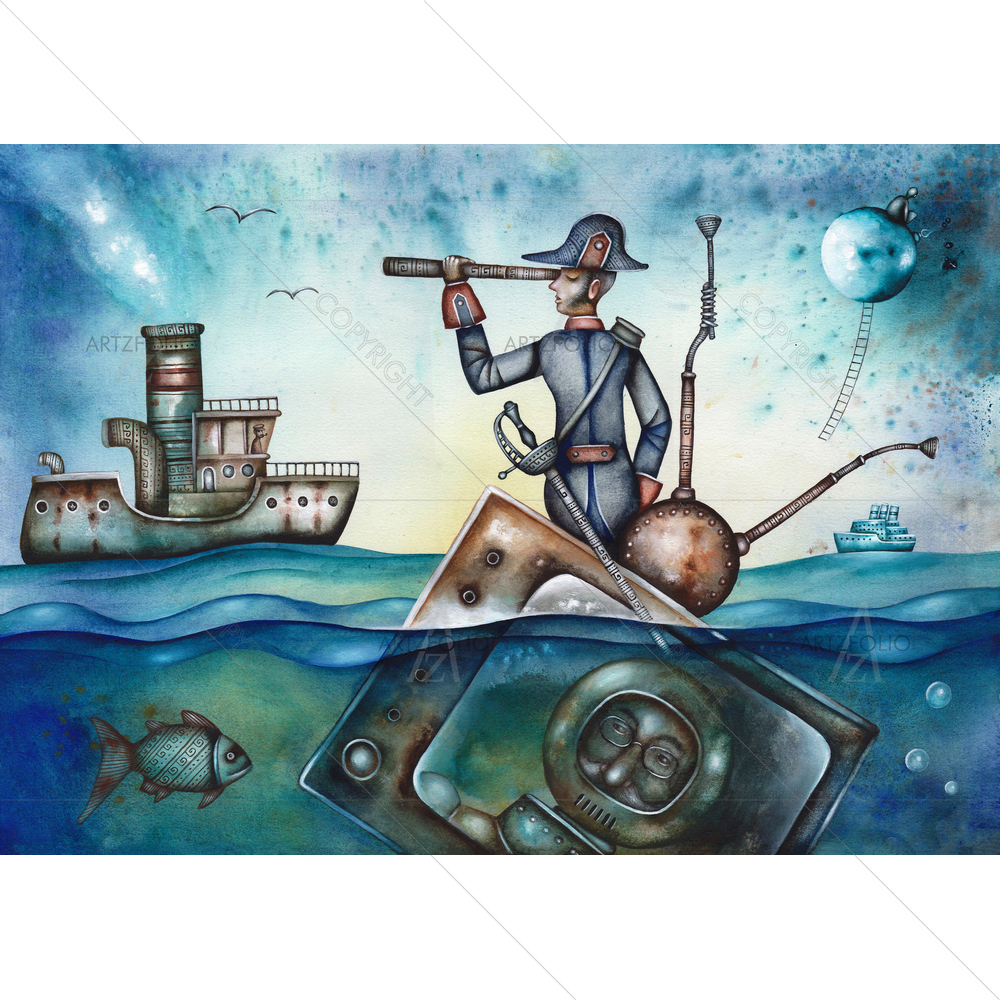 Man Floating on a Television D2 — custom-size art design 5011407