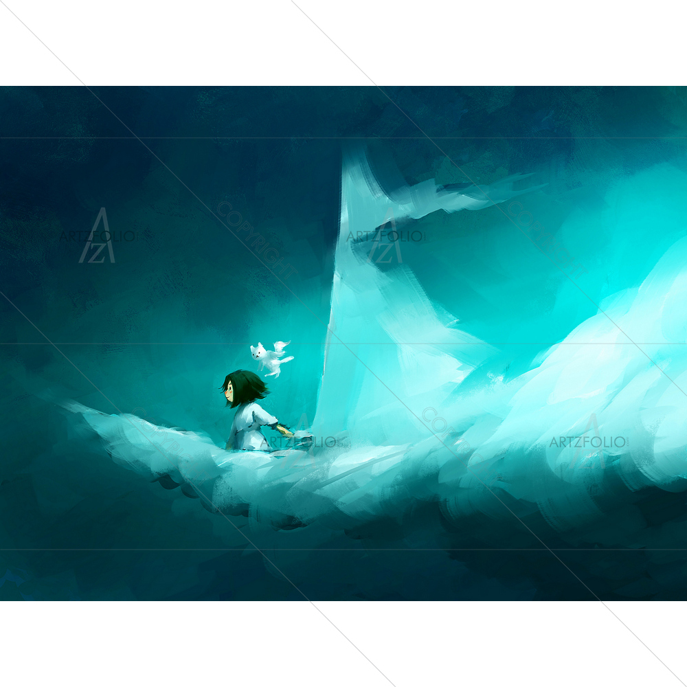 Girl with Flying Cat — custom-size art design 5011459