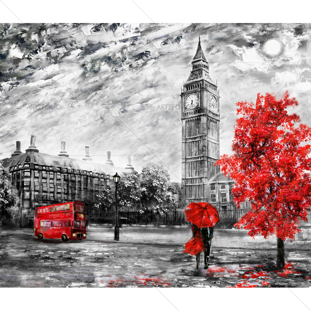 Big Ben & Red Umbrella in London D1 — custom-size art design 5011460