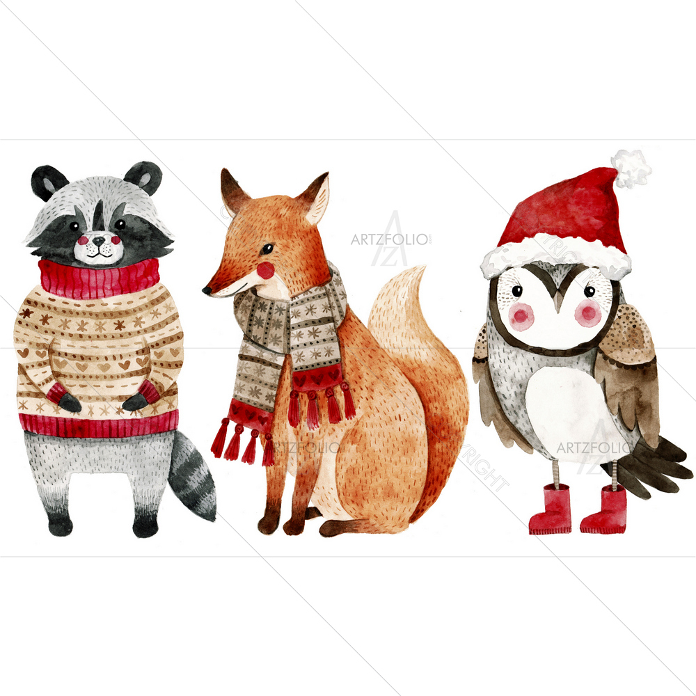 Watercolor Christmas Animals — Devotional custom art by ArtzFolio