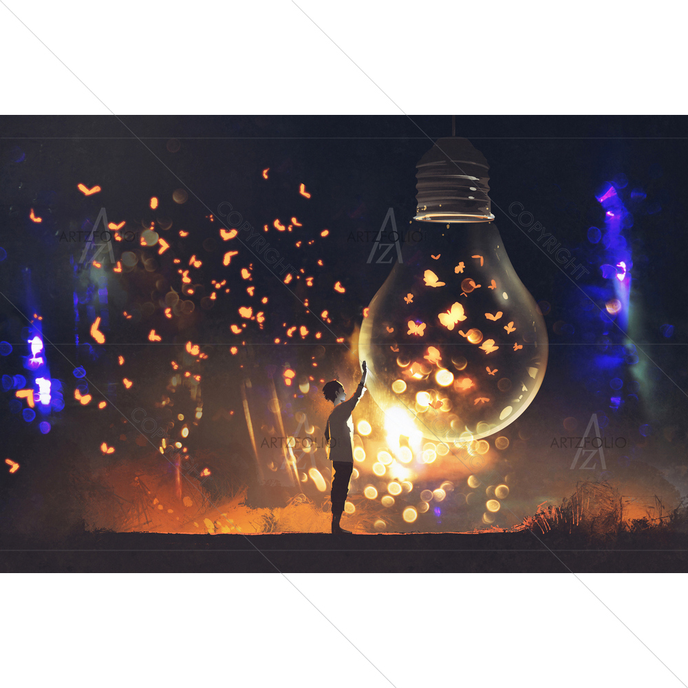 Man and Bulb With Butterflies — custom-size art design 5011483