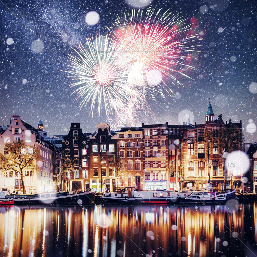 Fireworks Night View, Amsterdam — custom-size art design 5011490