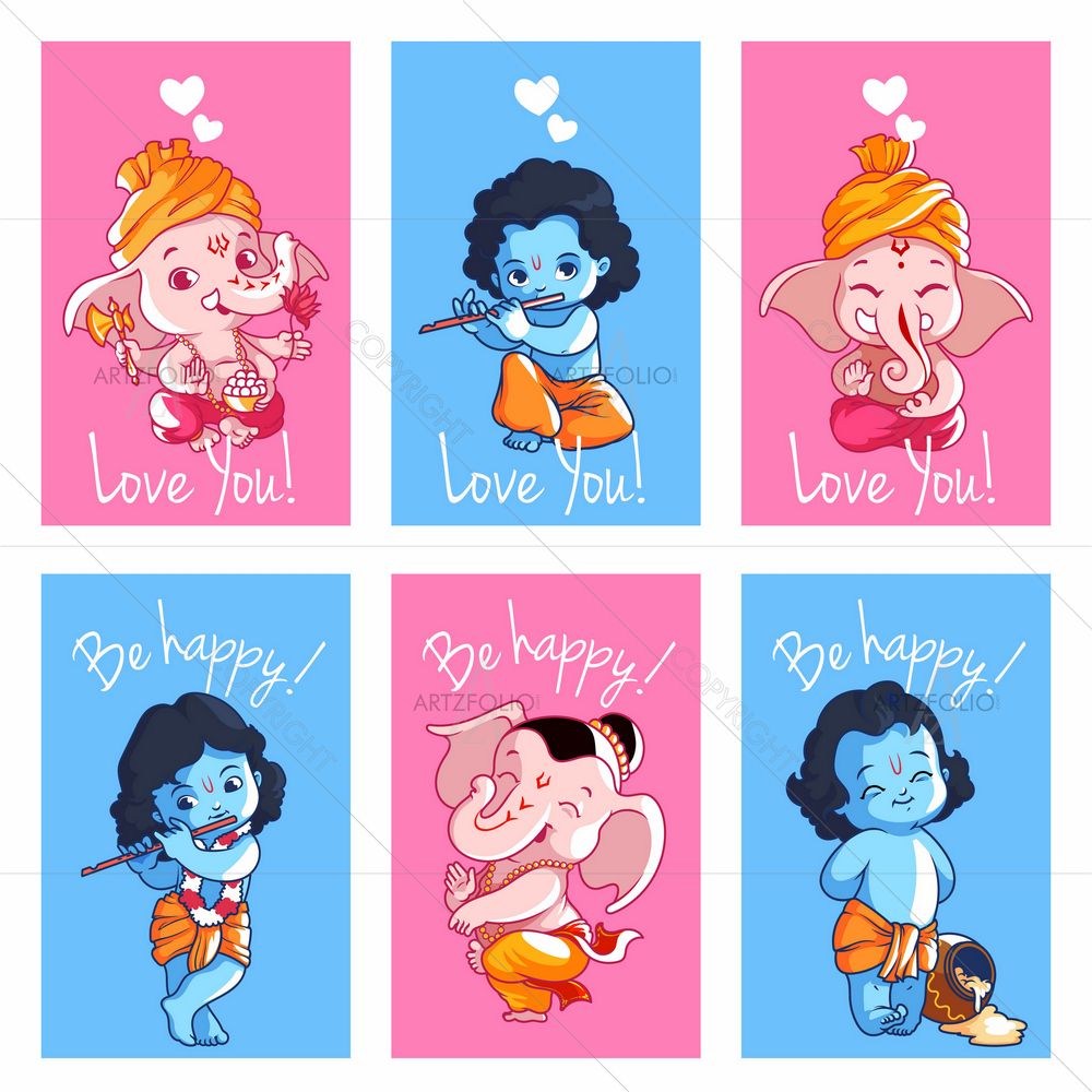 God Krishna and Ganesha — Devotional custom art by ArtzFolio