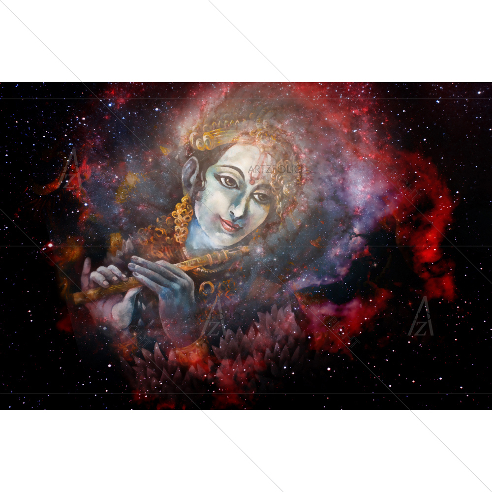 God Krishna Playing Flute — Devotional custom art by ArtzFolio