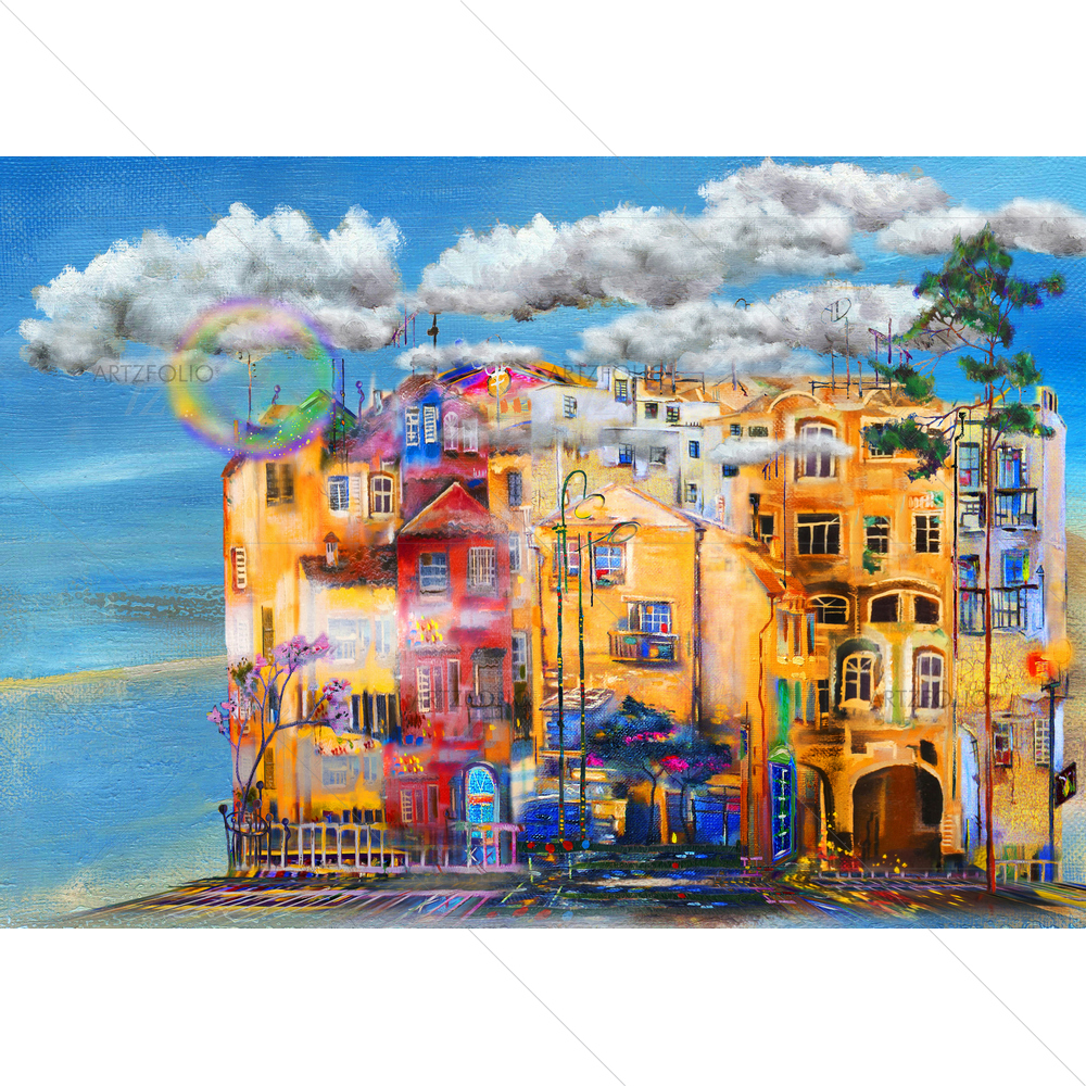 Little Town with Clouds — Abstract custom art by ArtzFolio