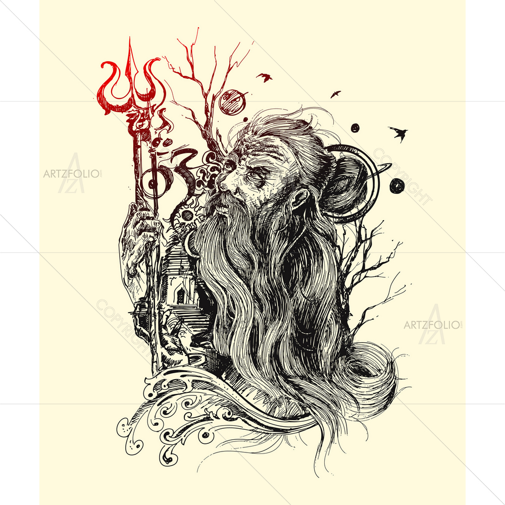 Old Ascetic Holding Trishul — custom-size art design 5011570