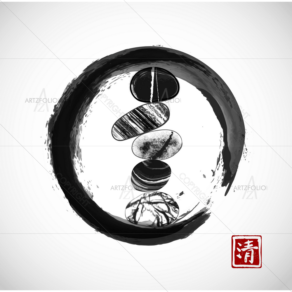 Japanese Zen Stones in Enso Zen Circle — custom-size art design 5011572