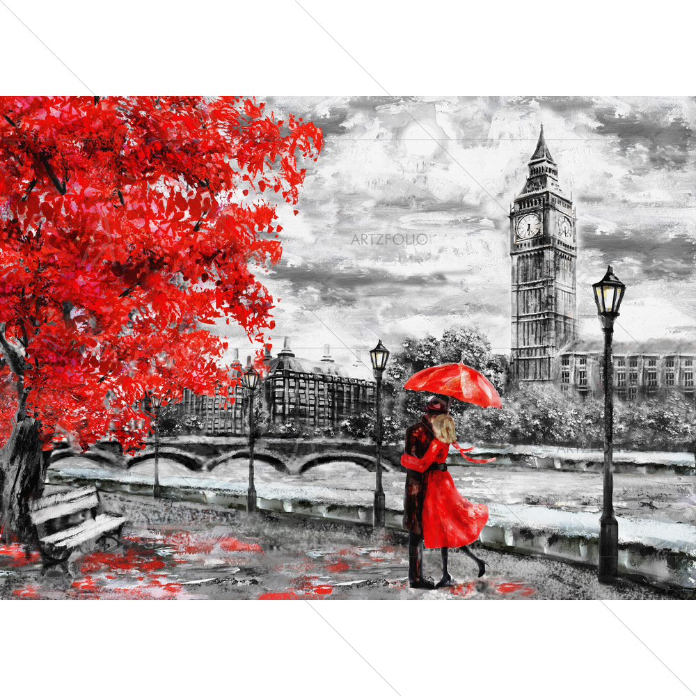 Woman Under Umbrella, London — Abstract custom art by ArtzFolio
