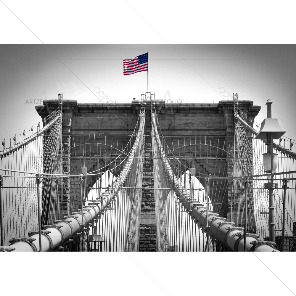 American Flag over Brooklyn Bridge, New York City — custom-size art design 5011583