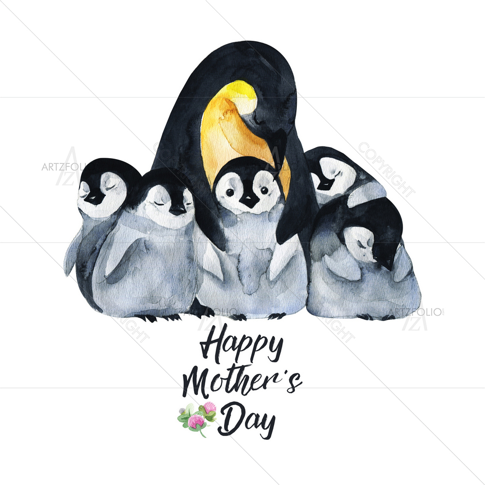Penguin With Baby — Botanical custom art by ArtzFolio