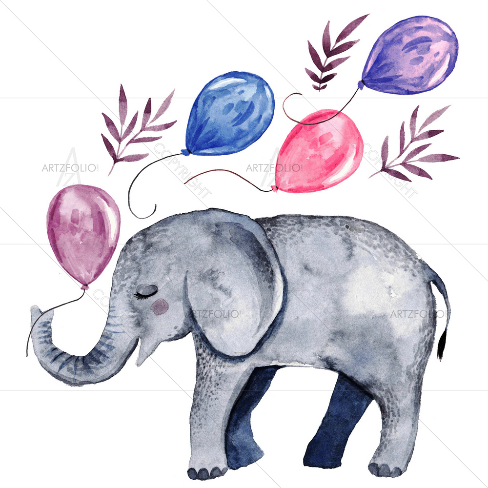 Baby Elephant with Balloons — custom-size art design 5011624