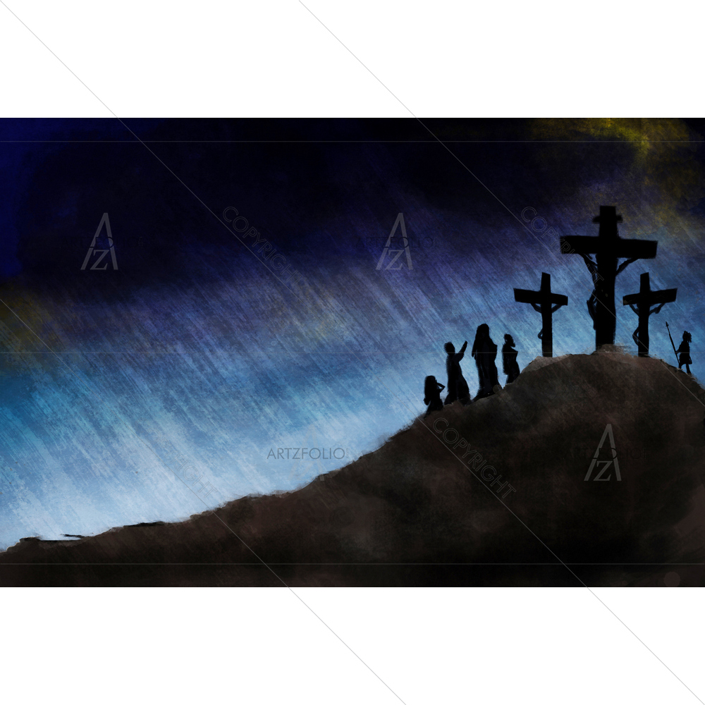 Crucifixion of Jesus Christ on Calvary Hills — custom-size art design 5011632