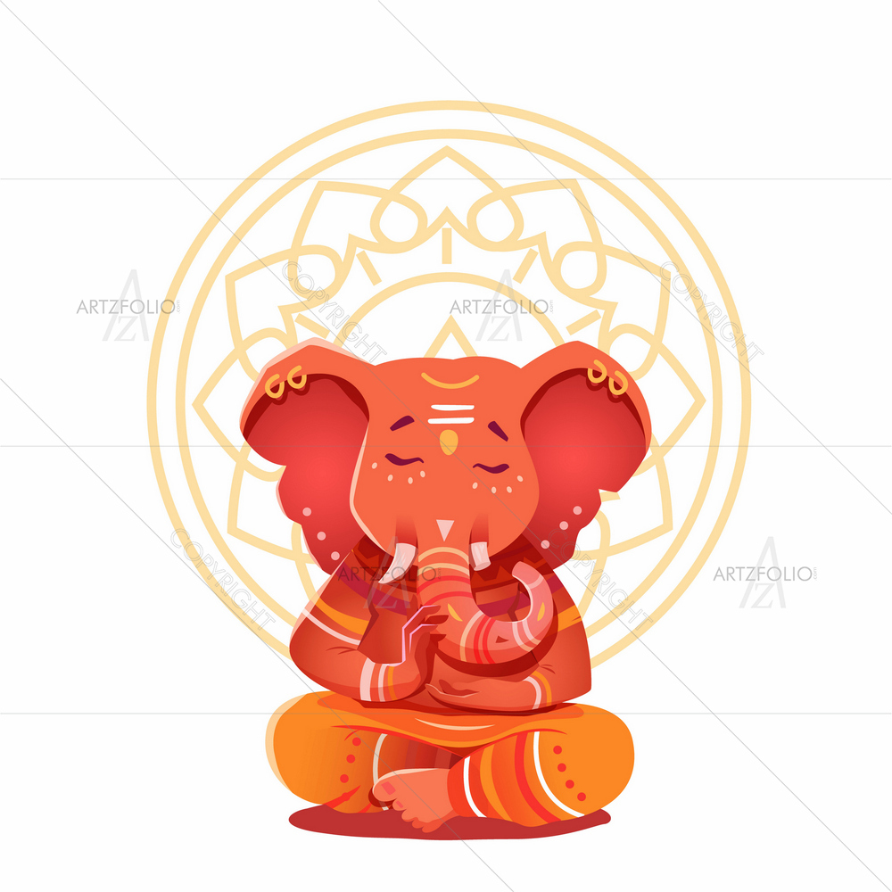 God Ganesh in Lotus Position — Devotional custom art by ArtzFolio