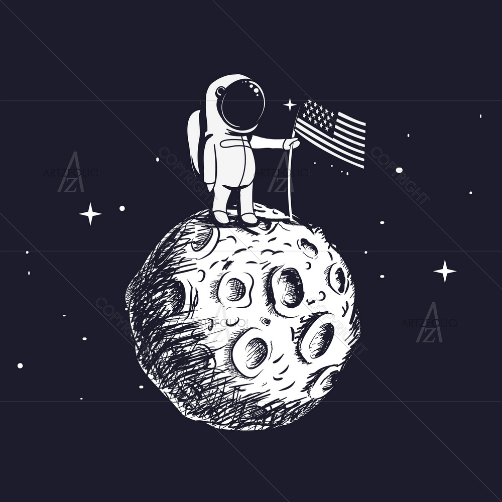 USA Astronaut on Moon with American Flag — custom-size art design 5011650