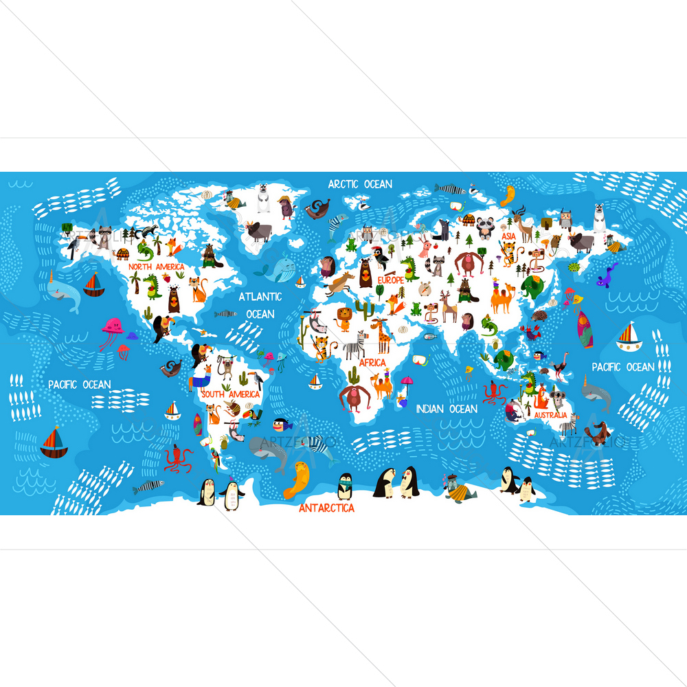 Cartoon Animal World Map D1 — African custom art by ArtzFolio