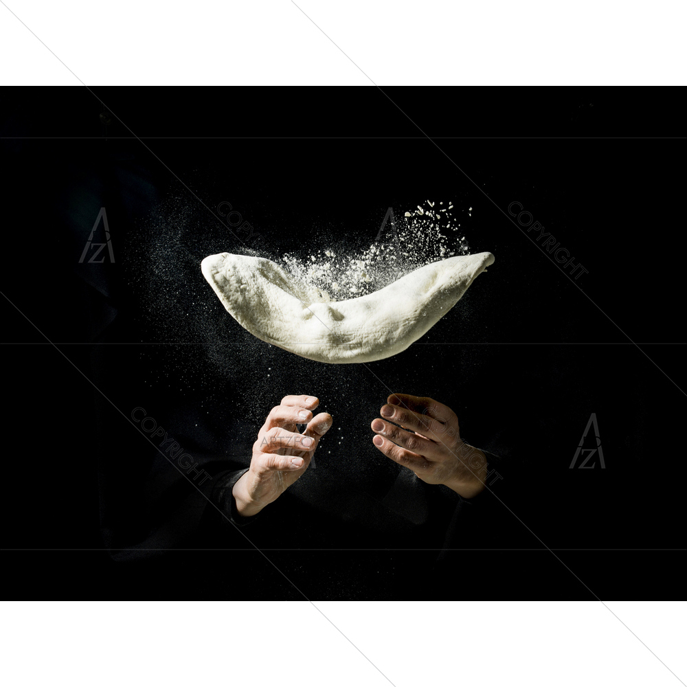 Flying Pizza Dough With Flour Scattering — Abstract custom art by ArtzFolio