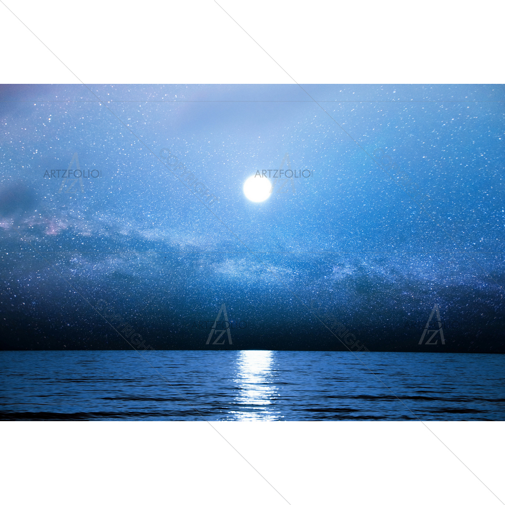 Blue Night Sky Over Sea — Fluid marble custom art by ArtzFolio