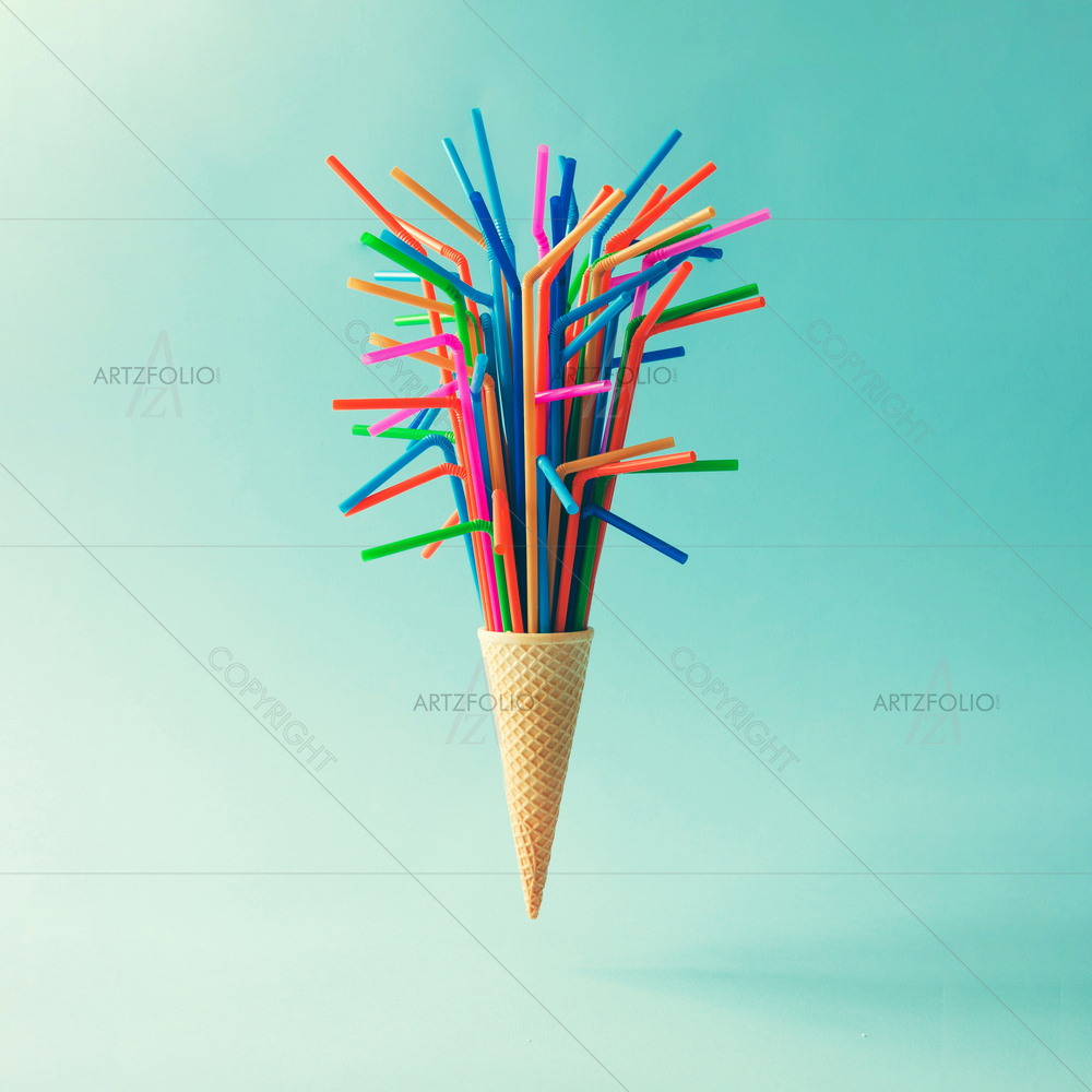 Ice Cream Cone with Colorful Straws — custom-size art design 5011737