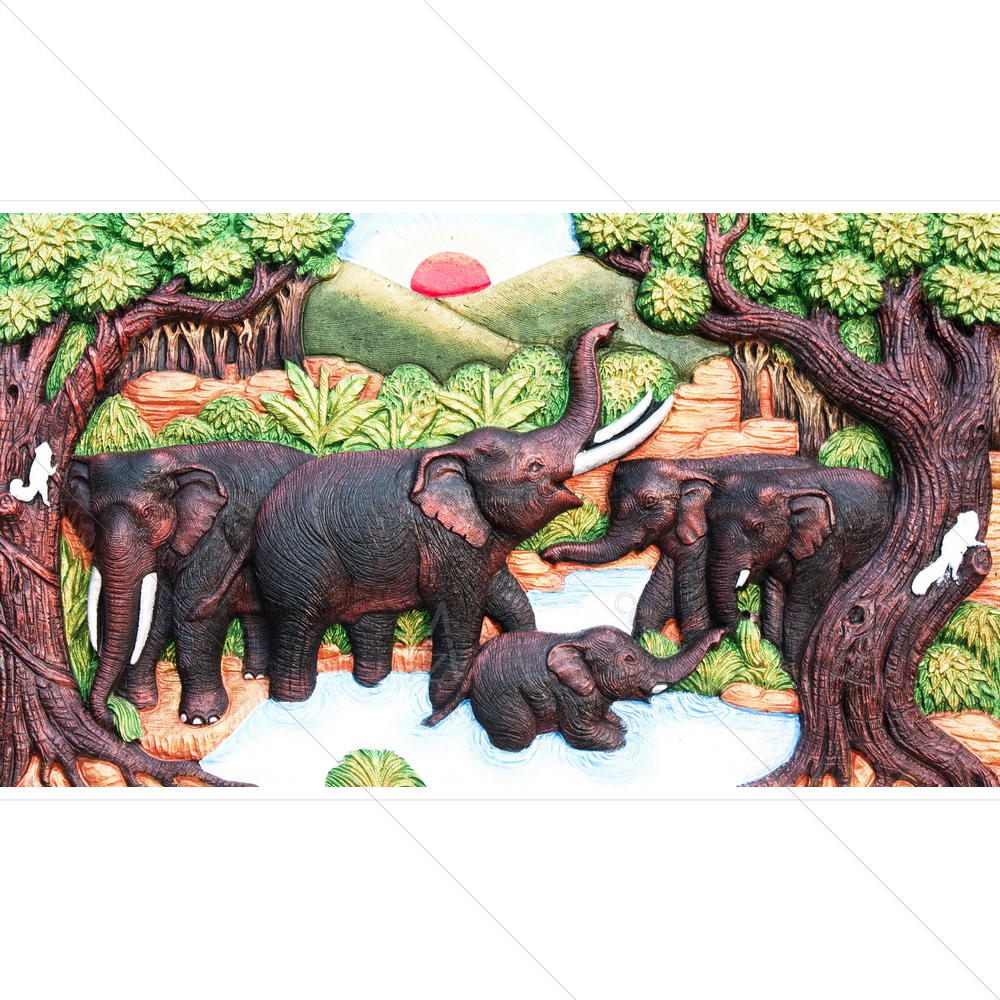 Thai Clay Elephants Sculpture Art — custom-size art design 5011810