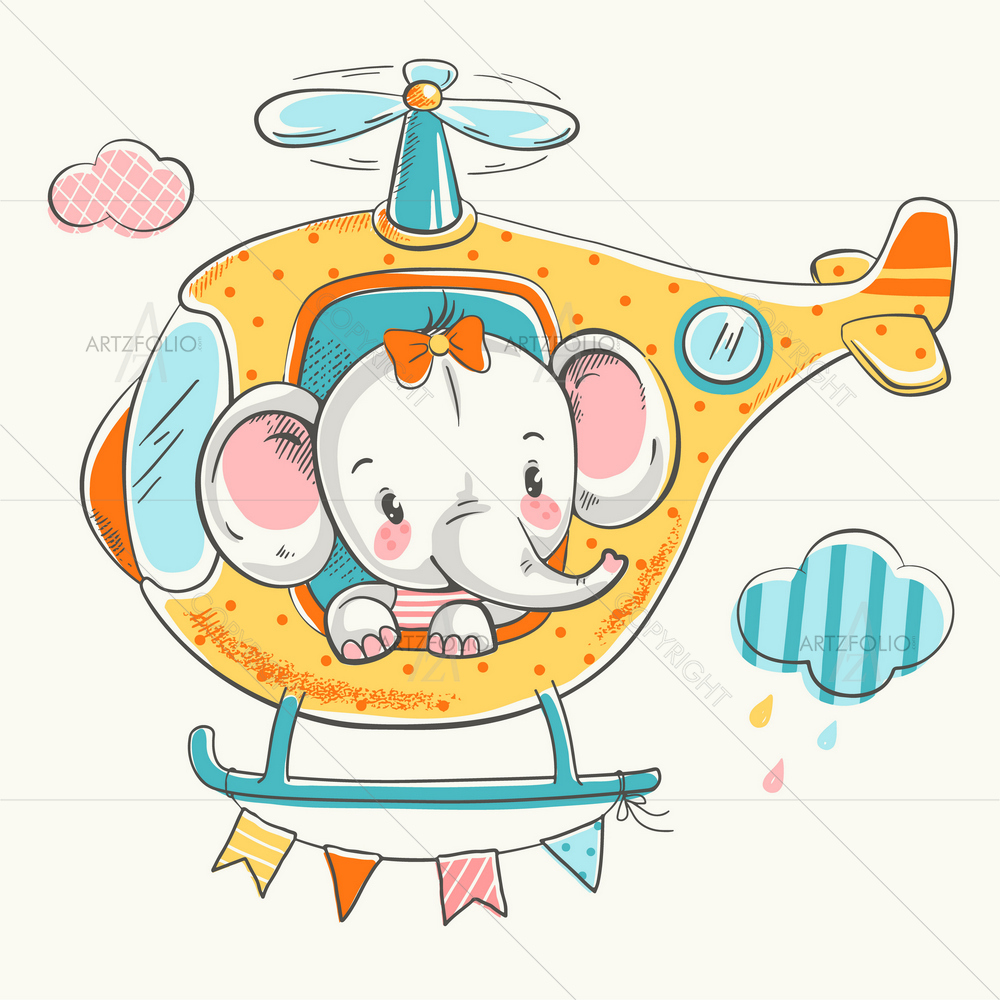 Cartoon Elephant on Helicopter — Ancient custom art by ArtzFolio