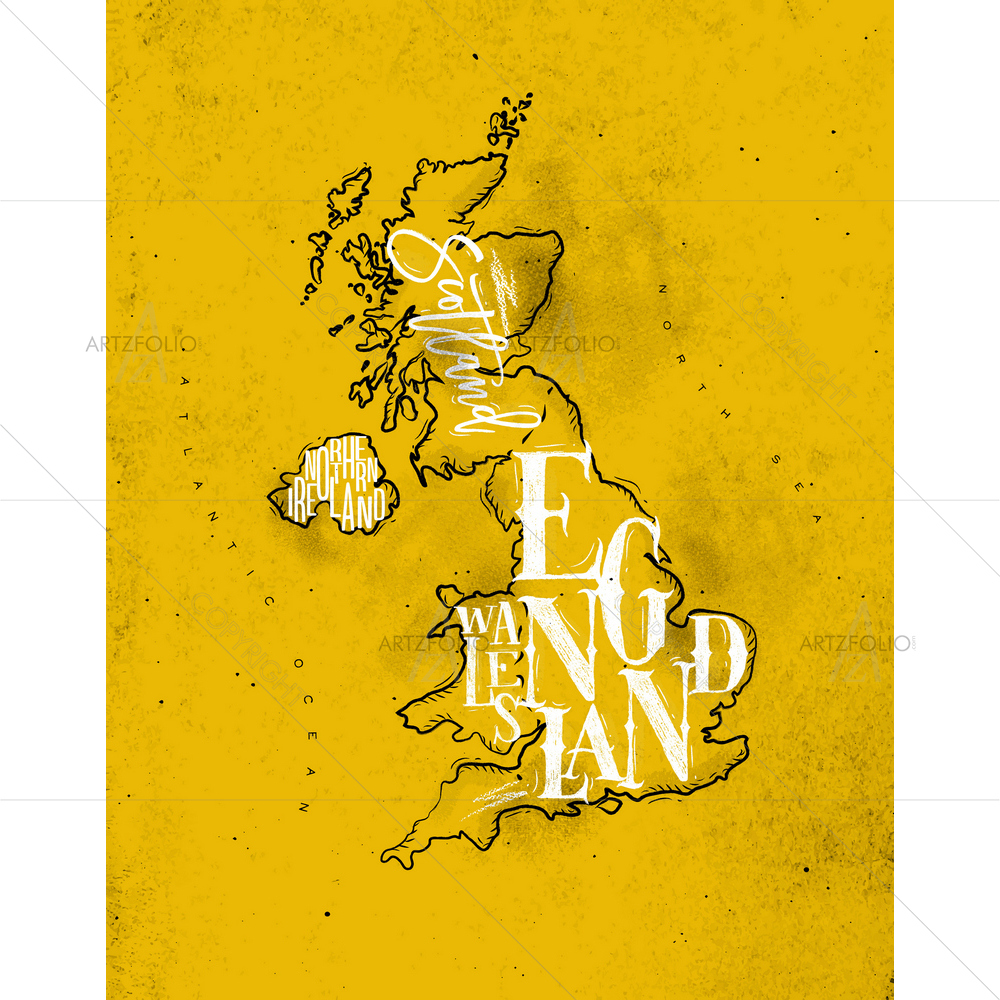 United Kingdom Map with Regions Inscription D1 — custom-size art design 5011826