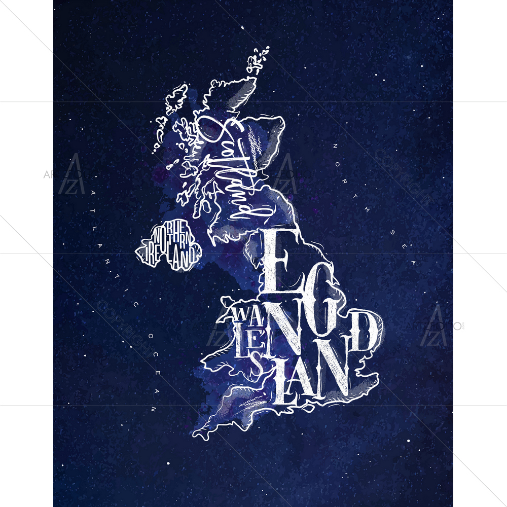 United Kingdom Map with Regions Inscription D2 — custom-size art design 5011828