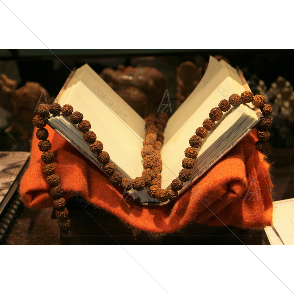 Old Book with Rudraksha Beads — Devotional custom art by ArtzFolio