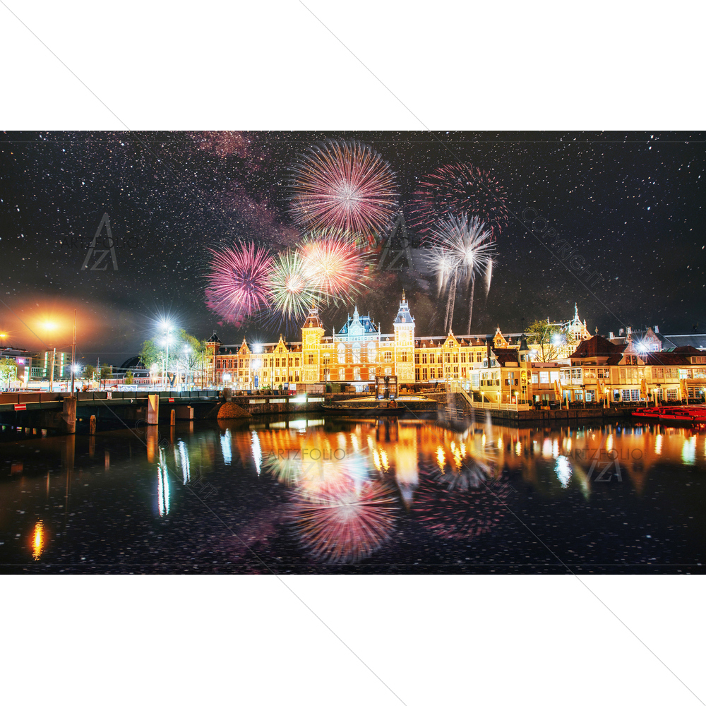 Fireworks Night Sky, Amsterdam — Abstract custom art by ArtzFolio