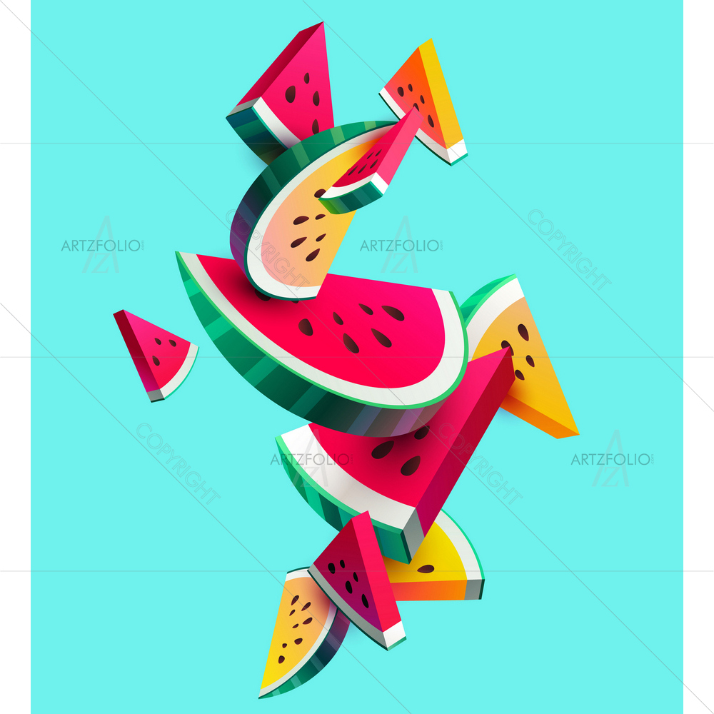 Sliced Watermelon Fruit Image — Abstract custom art by ArtzFolio