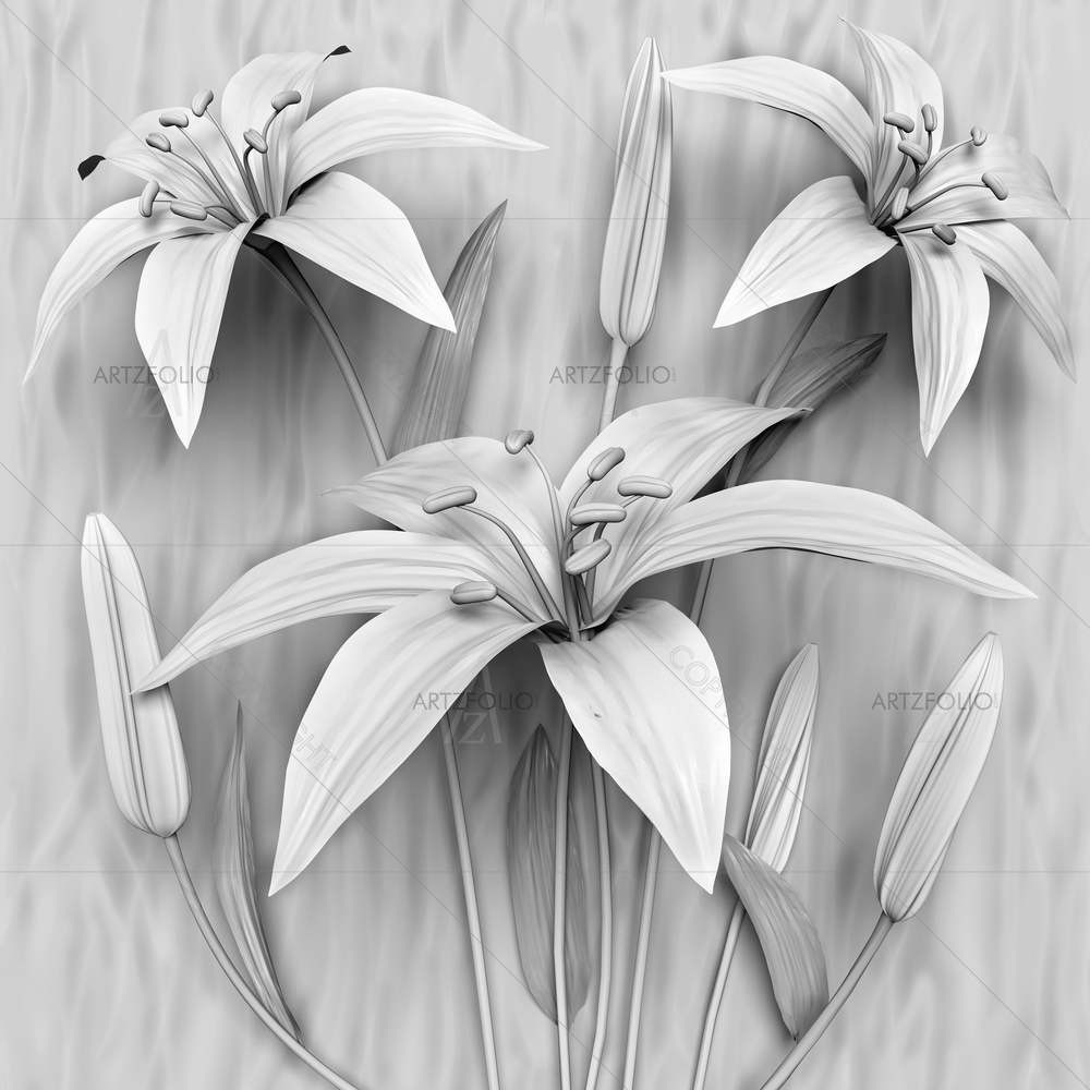 3D White Lilies Flower — Botanical custom art by ArtzFolio