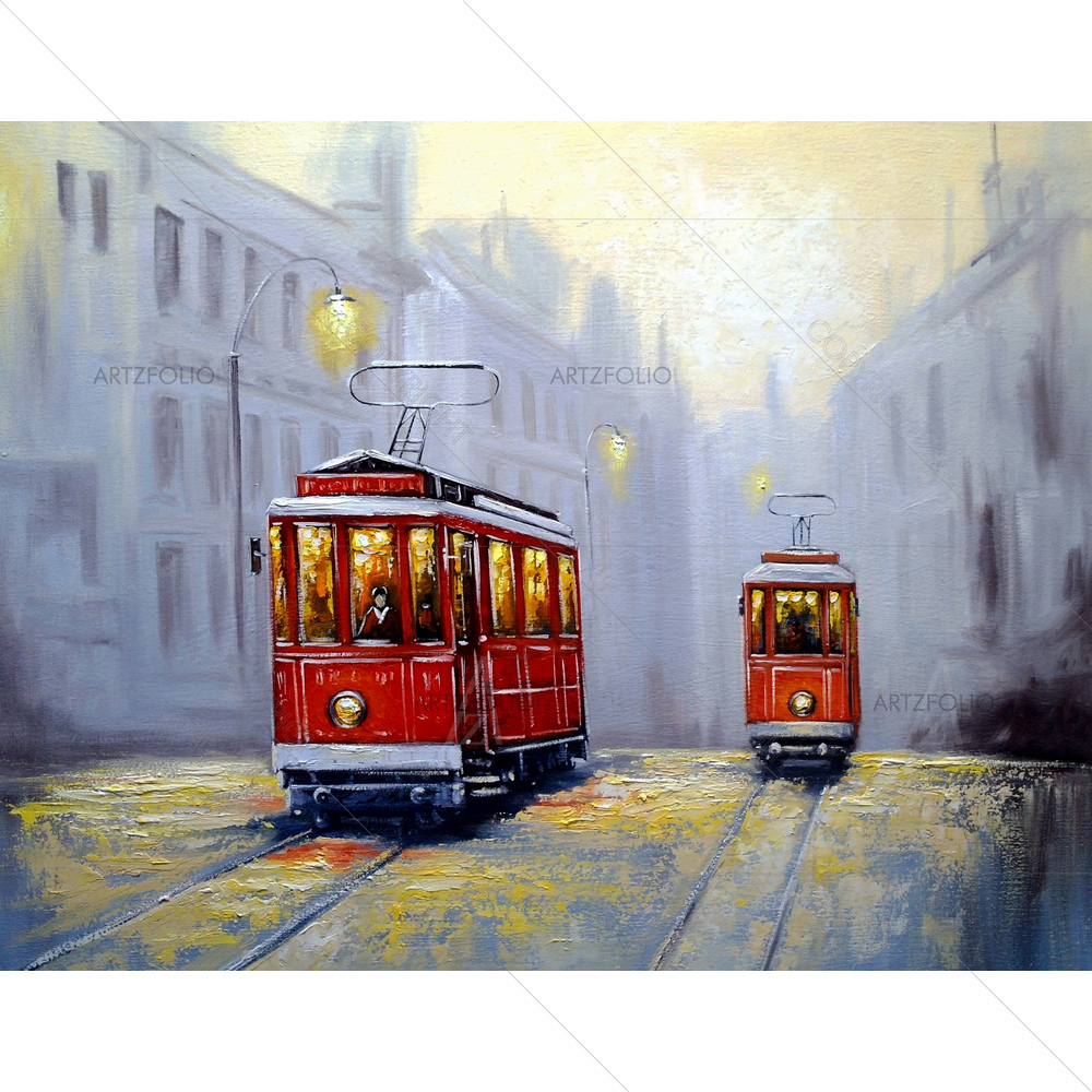 Tram in Old City — Ancient custom art by ArtzFolio
