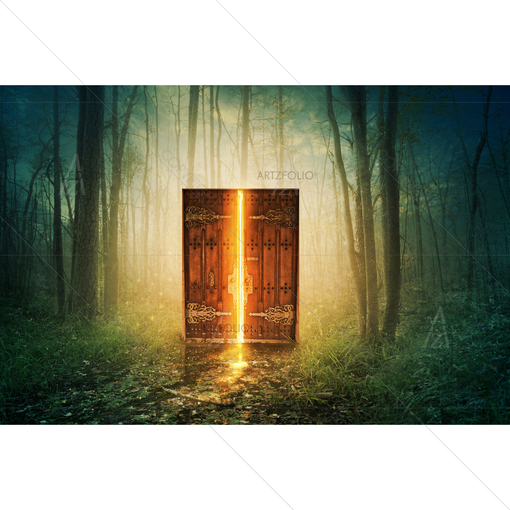 Glowing Door in Forest's Middle — custom-size art design 5011910