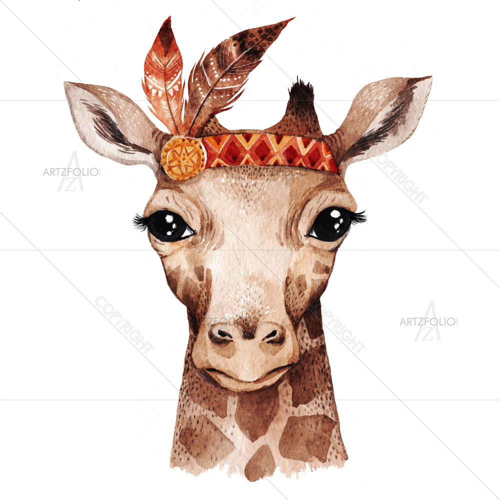 Watercolor Giraffe Portrait — custom-size art design 5011920