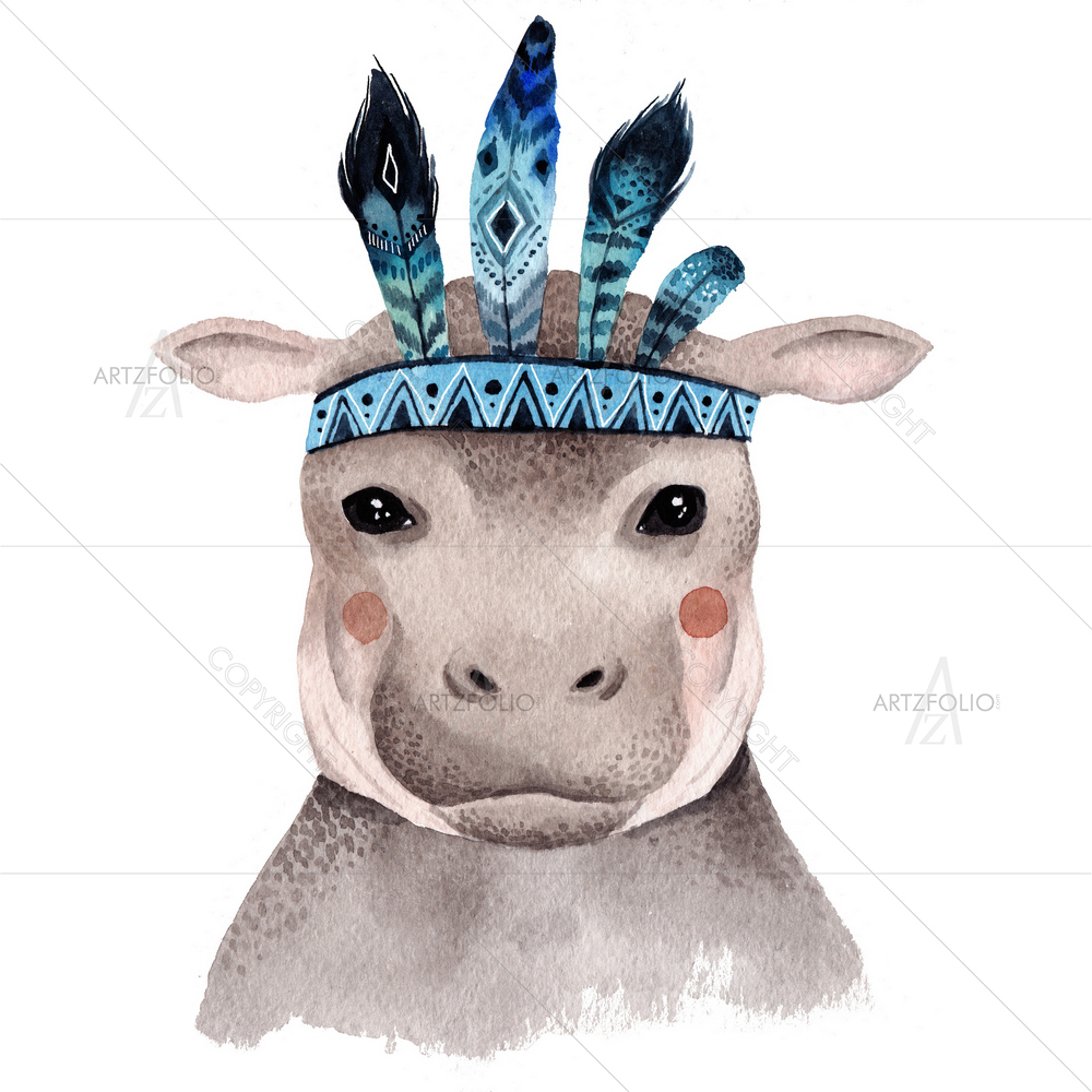 Hippo Portrait — custom-size art design 5011921