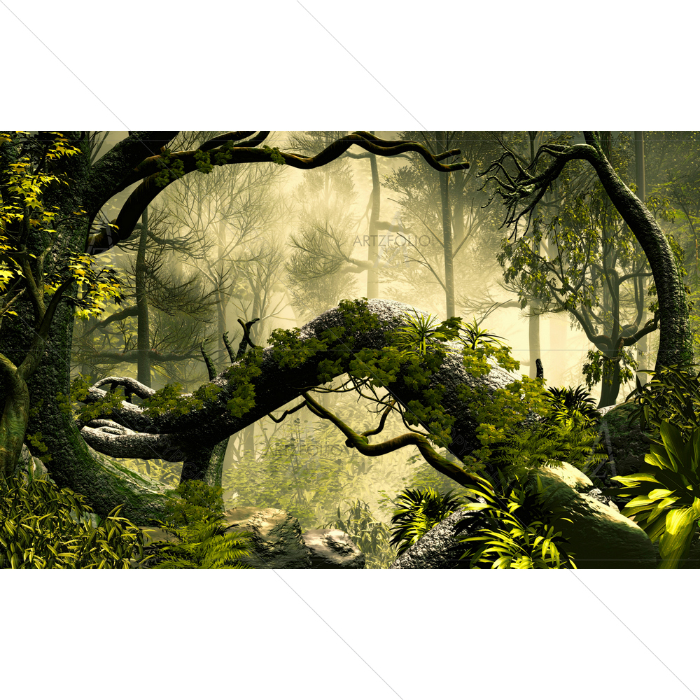 3D Forest Cloudy Landscape — custom-size art design 5011932